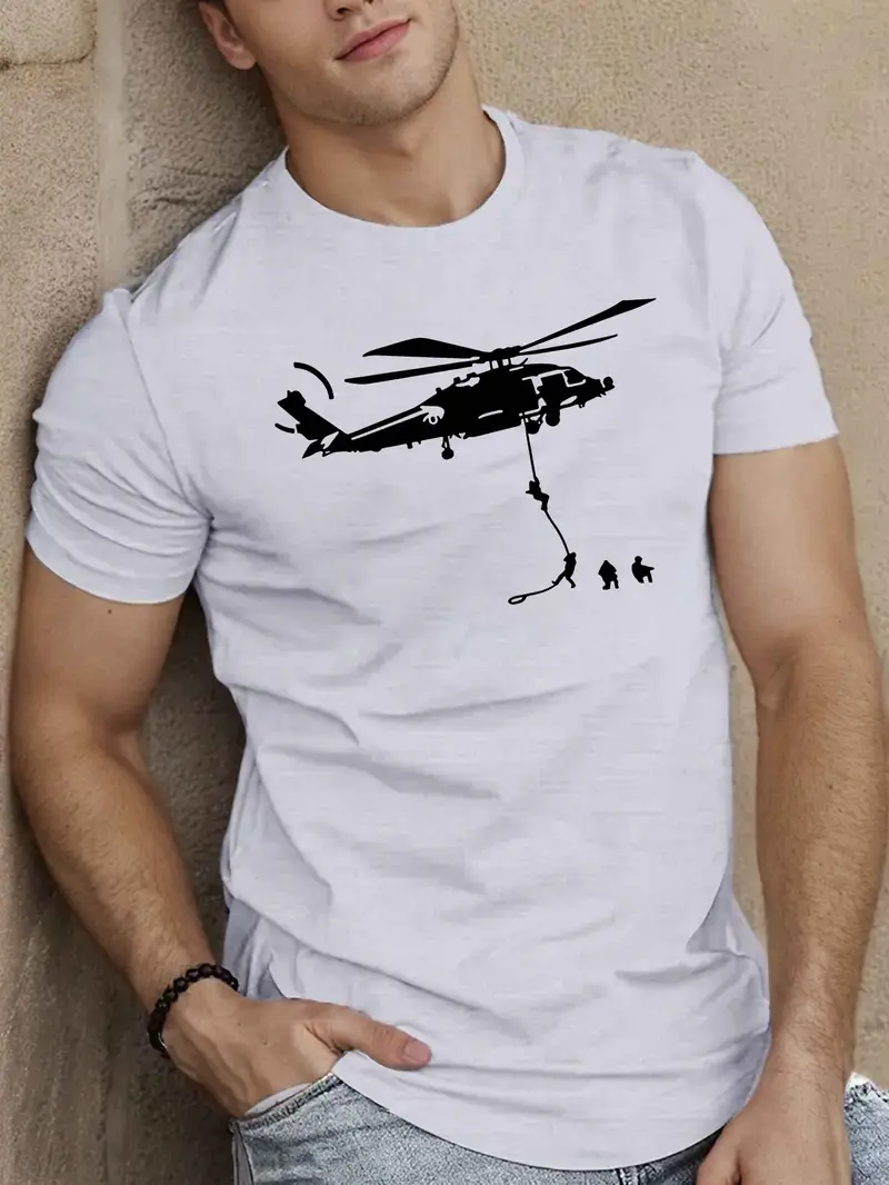 Summer short-sleeved cotton T-shirt with Airborne troops print