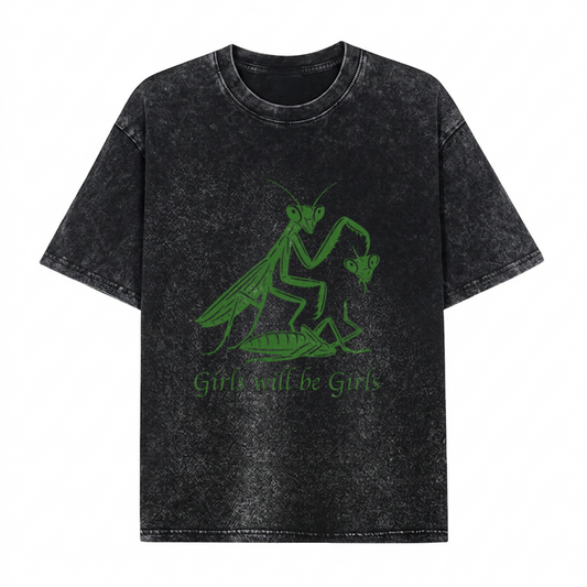 Boldoodle Funny Praying Mantis Feminist Tee Wash Shirt PT469