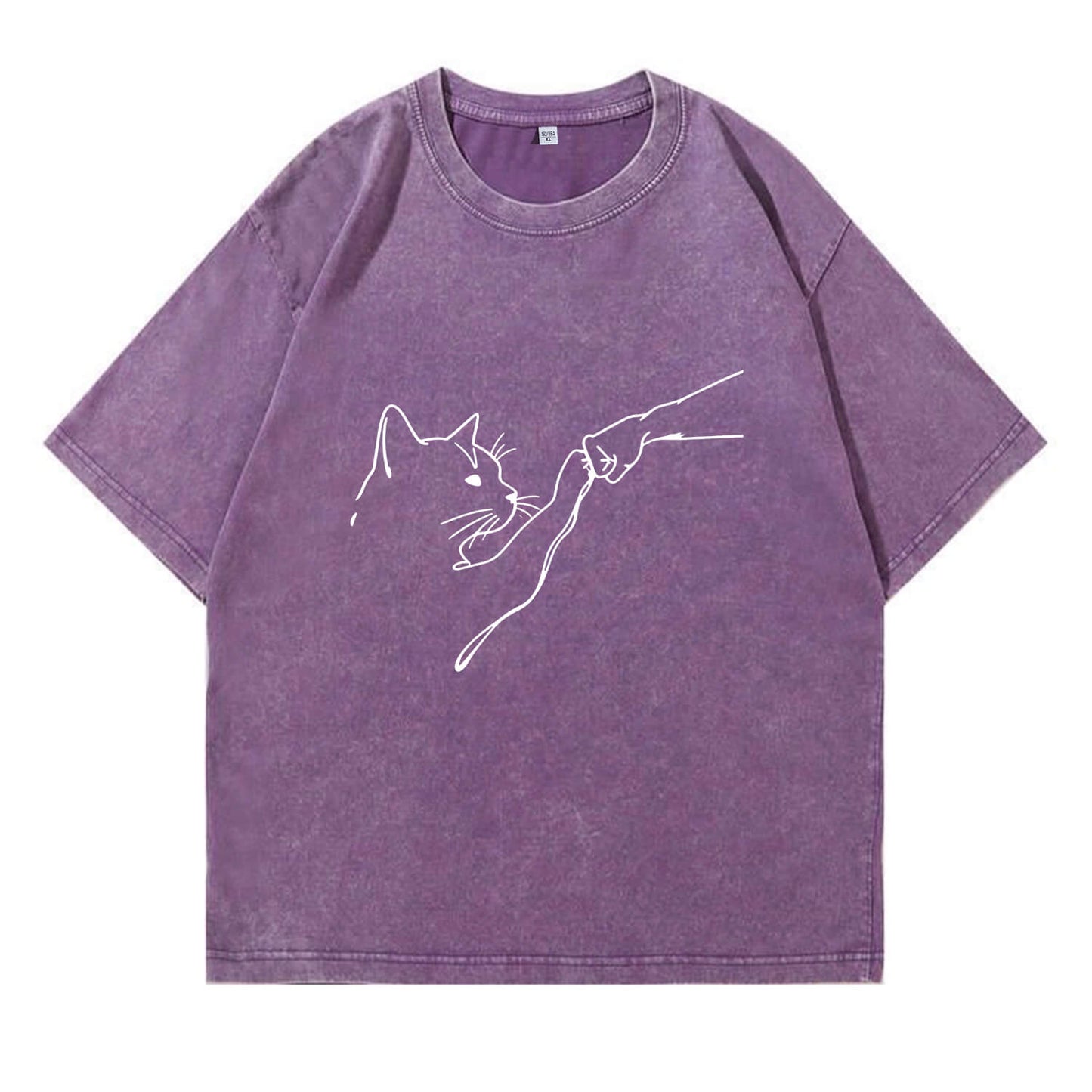 Fist Bump With Cat Pattern Washed T-Shirt PT010