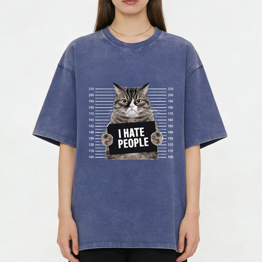 Cat Hate People Washed T-Shirt PT151
