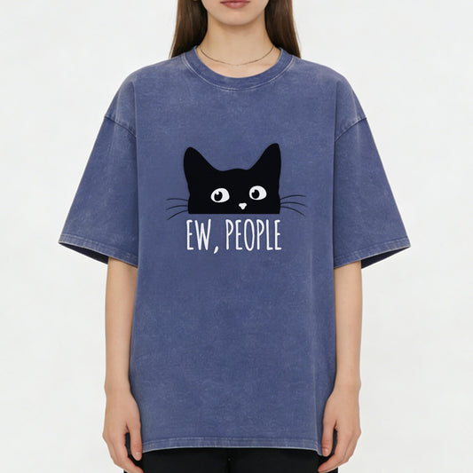 Ew People Black Cat Washed T-Shirt PT152