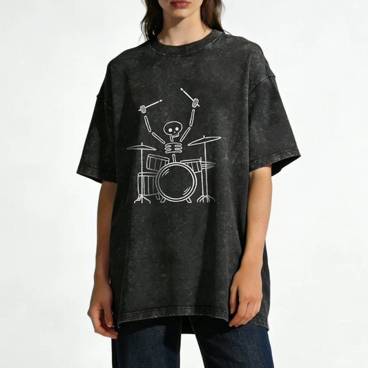 Skeleton Drummer Washed T-Shirt PT168