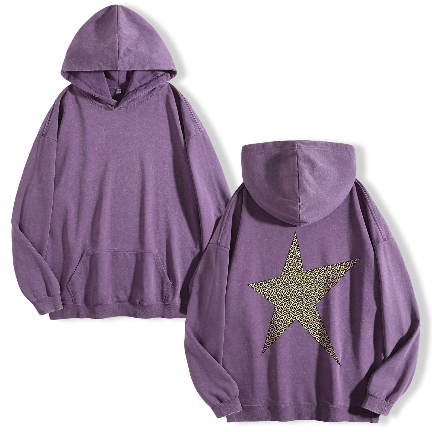 Leopard Print Five-pointed Star Washed Hoodie PT400