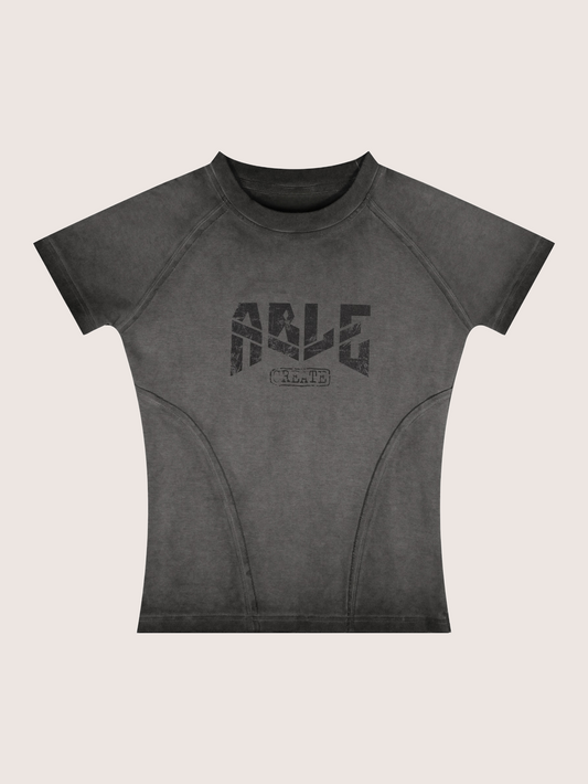 Retro Y2K Minimalist Graphic Grey Washed Baby Tee