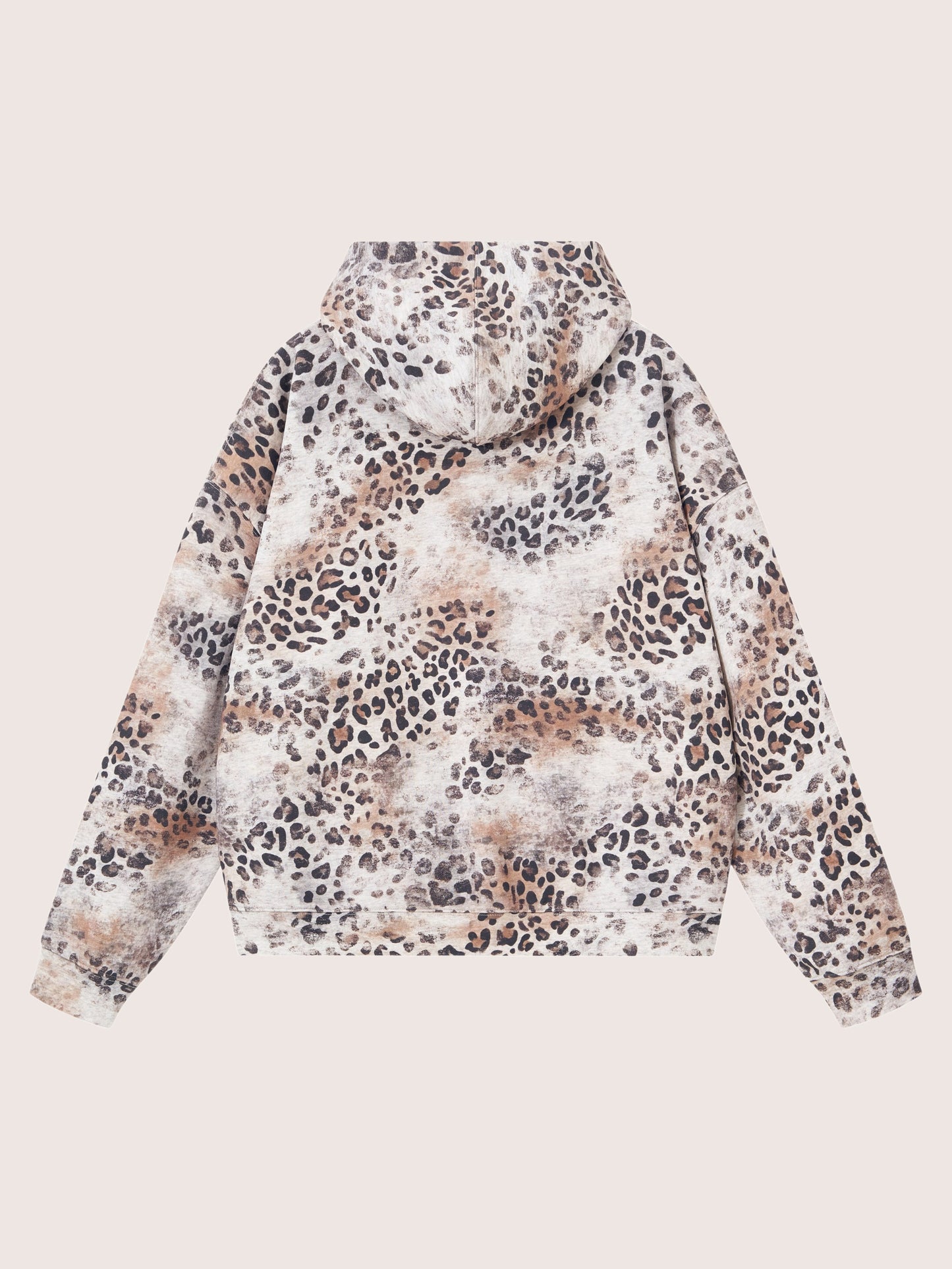 Grunge Brown Leopard Pattern Fleece Zip Hoodie