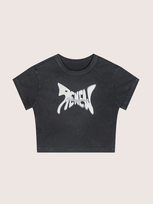 Y2K Acid Wash Butterfly Graphic Black Baby Tee