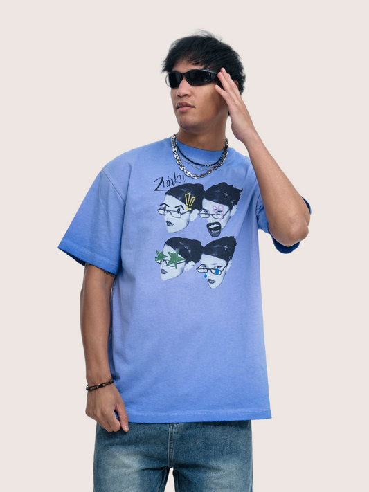 Vintage Faded Denim Blue Graphic Washed T-shirt