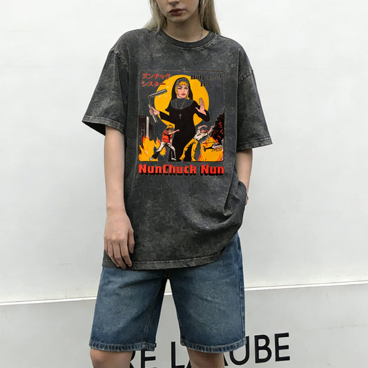 Nunchuck Nun Washed T-Shirt PT007