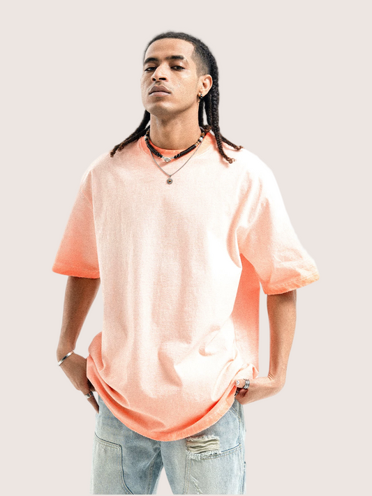 Faded Orange Oversized Distressed Washed T-shirt Street Wear
