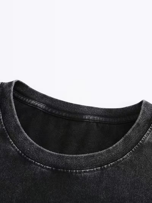 Fashionable printed creative pattern, women's retro washed cotton T-shirt - thick cotton, round neck short sleeve, unique style, machine washable but not dry cleanable, casual wear for spring and summer, women's T-shirt