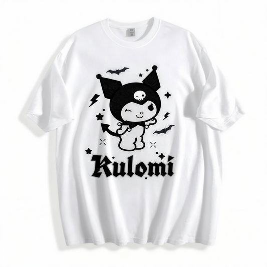 【クロミ モノクロイラスト】 ゴシックでクールな 綿100% Tシャツ メンズ レディース デイリー ゆったり 通気性良好