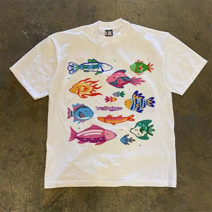 魚ファミリー柄プリントTシャツ PT435