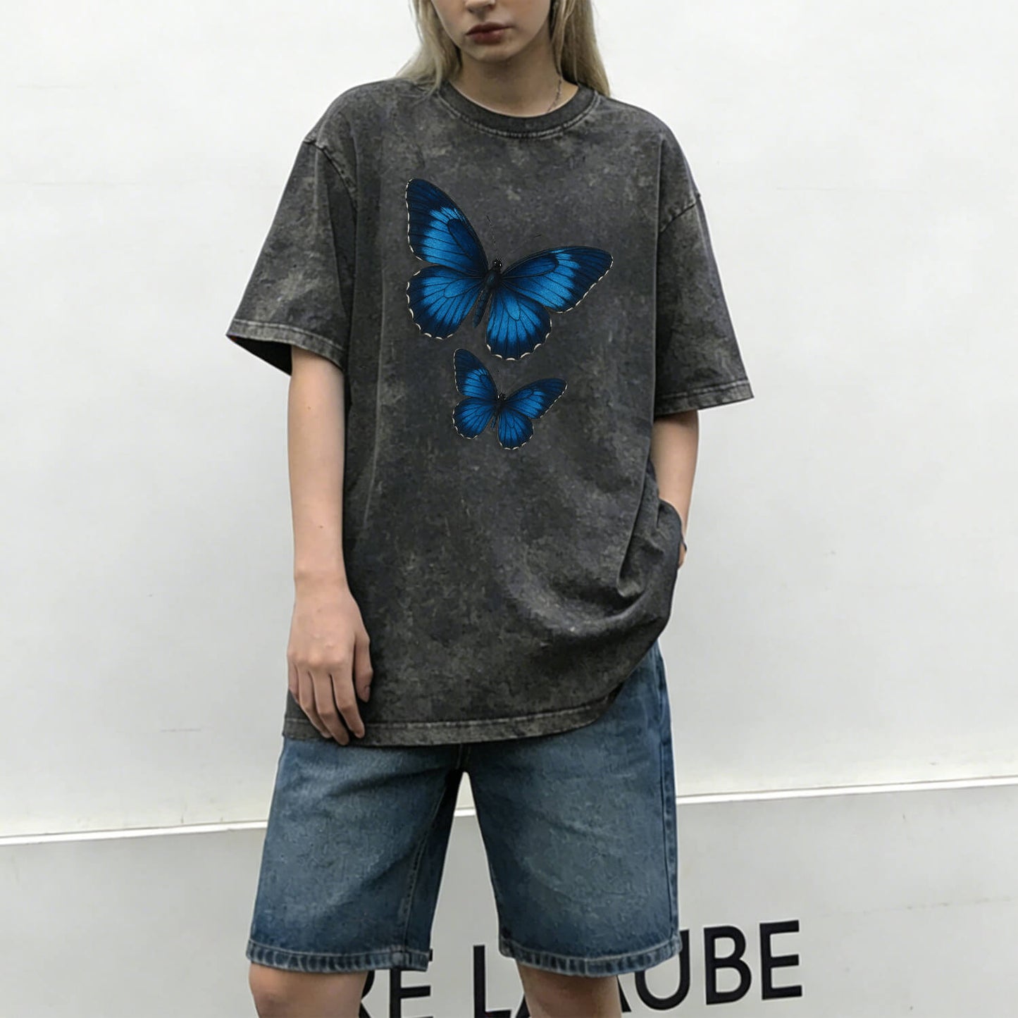 Blue Butterfly Washed T-Shirt PT021