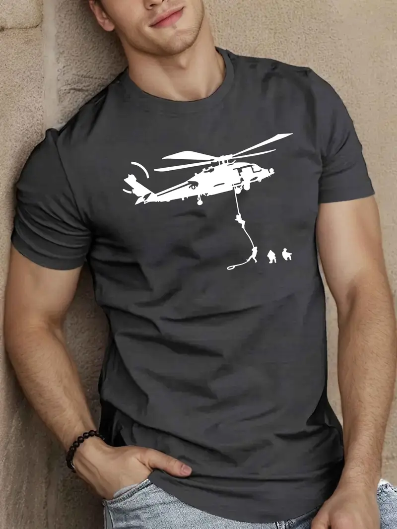 Summer short-sleeved cotton T-shirt with Airborne troops print