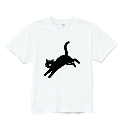 【黒猫イラスト】4つのポーズで癒す 綿100% Tシャツ メンズ レディース デイリー ゆったり 通気性良好