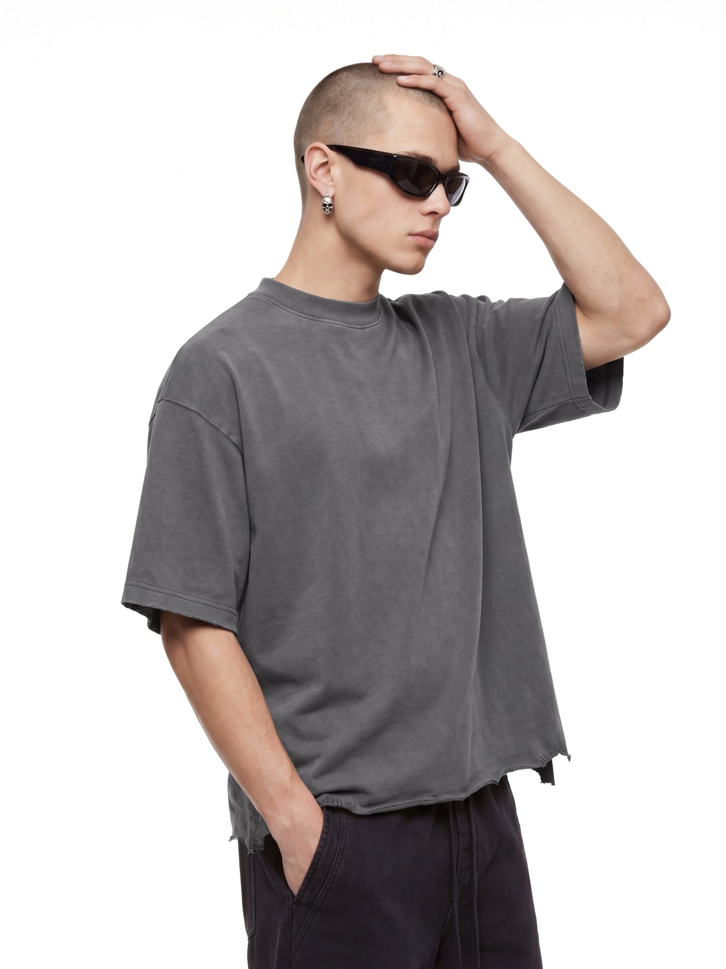 Vintage Dark Gray Essentials Washed T-shirt Distr002