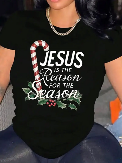 Women Christmas Casual Short Sleeve Tee 1 Pcs 100% Heavy Cotton - Comfortable Crew Neck, Soft Adorable Tees Tops