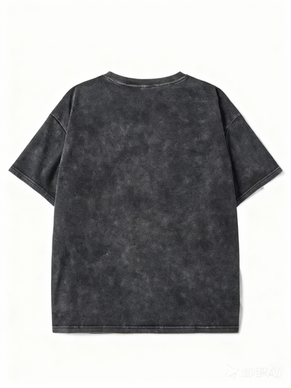 Women's Retro Washed Heavyweight Loose T-Shirt - Soft and Breathable Crew Neck Short Sleeve Casual Top, Galaxy Star Print, Black Distressed Texture, Spring/Summer Loose Fit, Everyday Wear and Layering, Comfortable Fit, Pure Cotton Fabric