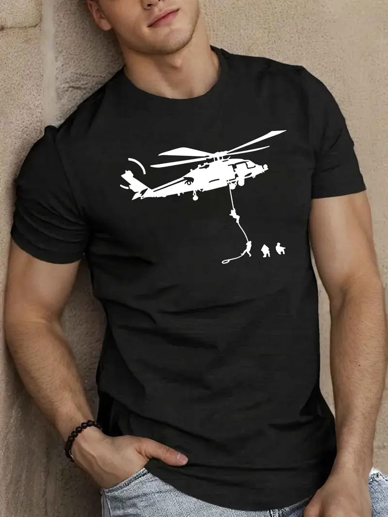 Summer short-sleeved cotton T-shirt with Airborne troops print