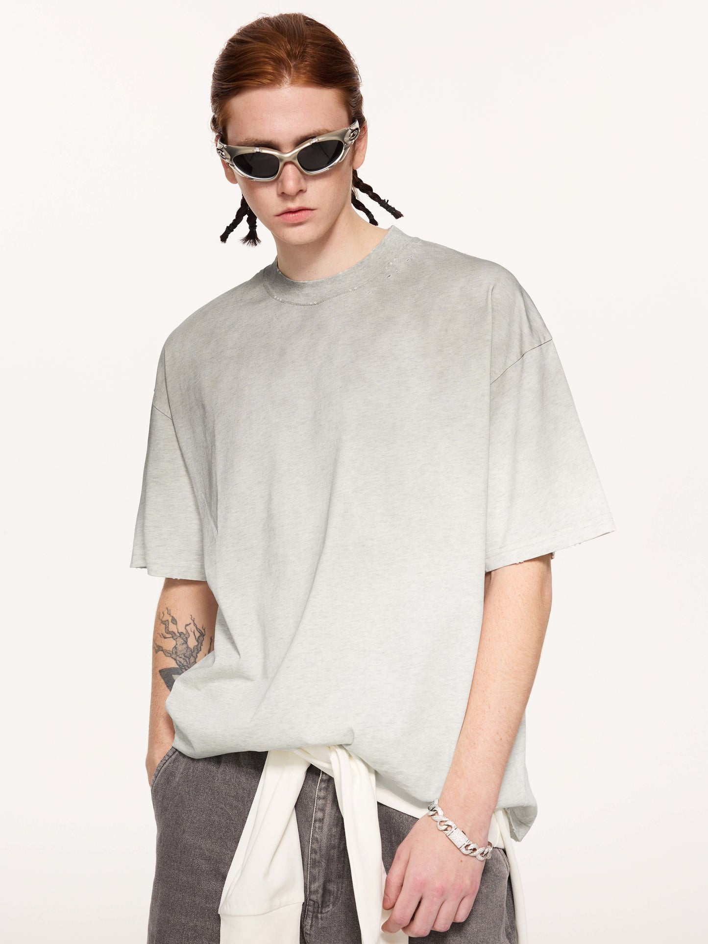 Vintage Distressed Slub Cotton Washed T-shirt