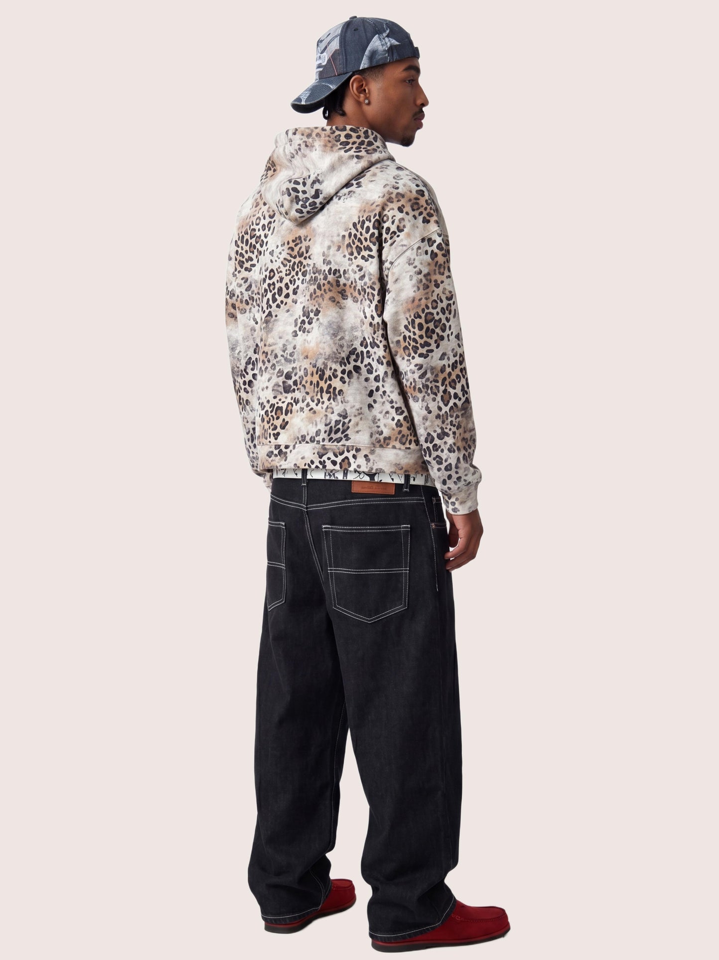 Grunge Brown Leopard Pattern Fleece Zip Hoodie