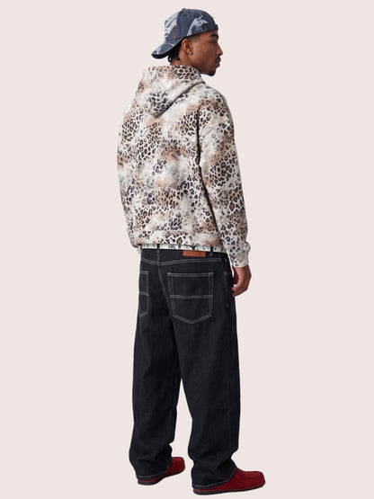 Grunge Brown Leopard Pattern Fleece Zip Hoodie