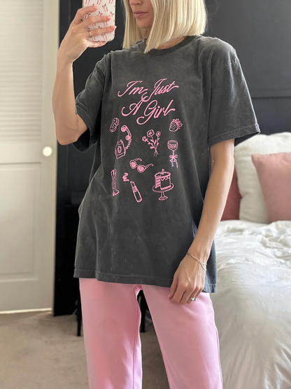 Boldoodle I'm Just A Girl Graphic Washed T-Shirt PT447