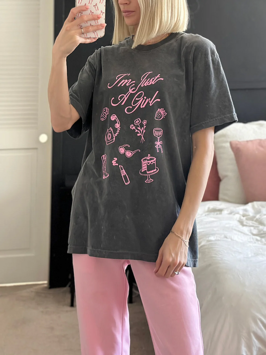 Boldoodle I'm Just A Girl Graphic Washed T-Shirt PT447