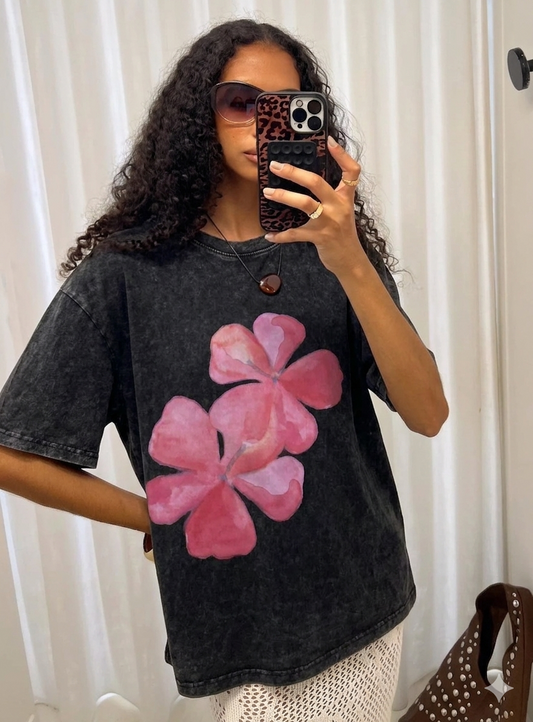 Boldoodle Summer Flower Graphic Washed T-Shirt PT445