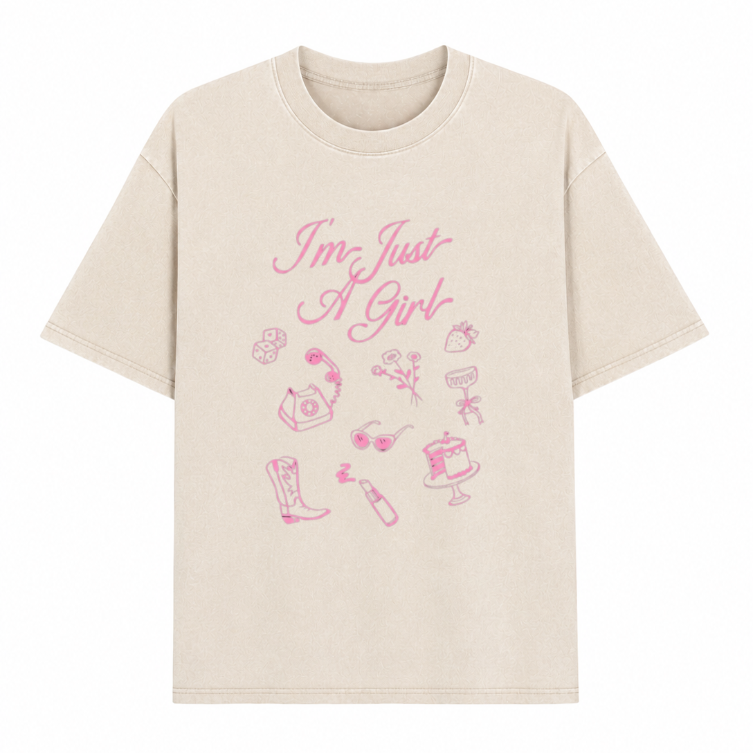 Boldoodle I'm Just A Girl Graphic Washed T-Shirt PT447