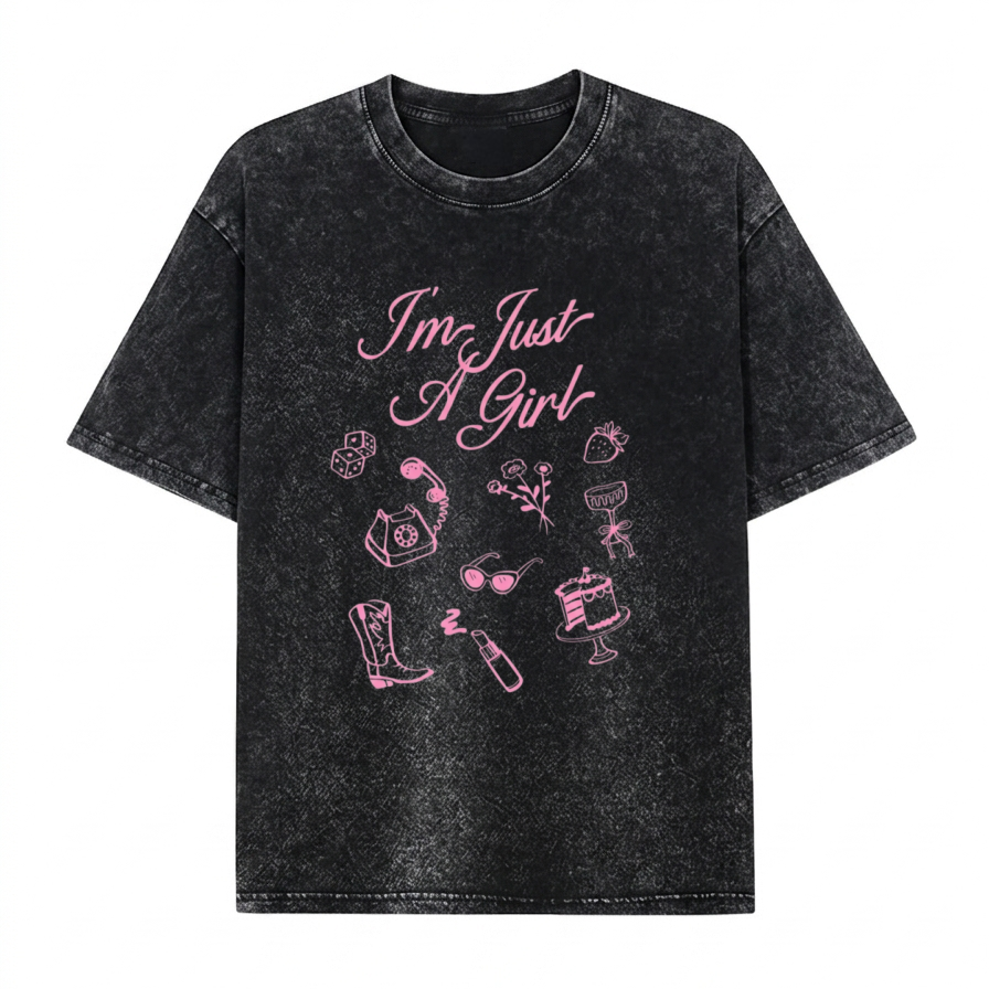 Boldoodle I'm Just A Girl Graphic Washed T-Shirt PT447