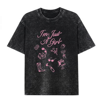 Boldoodle I'm Just A Girl Graphic Washed T-Shirt PT447
