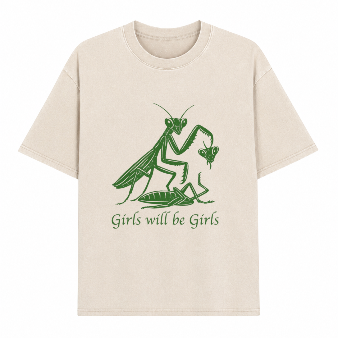 Boldoodle Funny Praying Mantis Feminist Tee Wash Shirt PT469