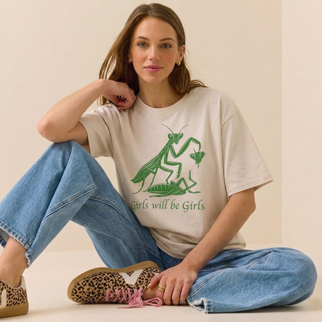Boldoodle Funny Praying Mantis Feminist Tee Wash Shirt PT469