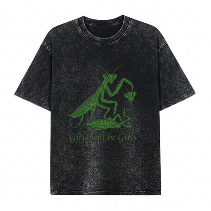 Boldoodle Funny Praying Mantis Feminist Tee Wash Shirt PT469