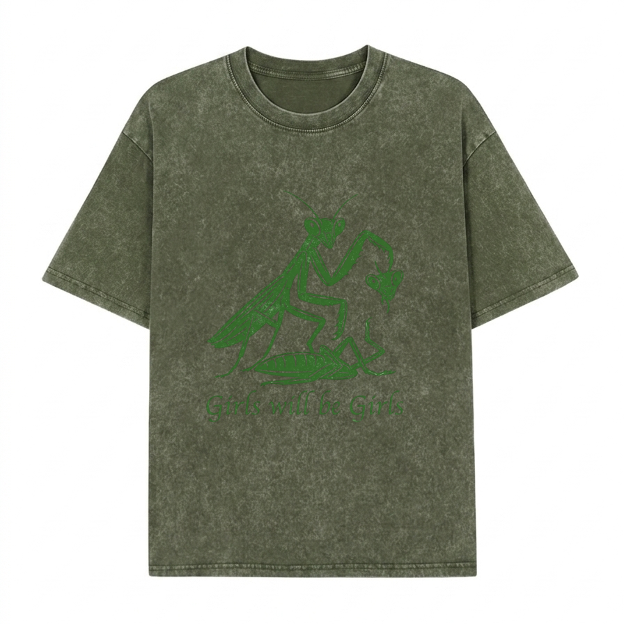 Boldoodle Funny Praying Mantis Feminist Tee Wash Shirt PT469