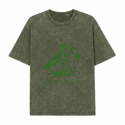 Boldoodle Funny Praying Mantis Feminist Tee Wash Shirt PT469