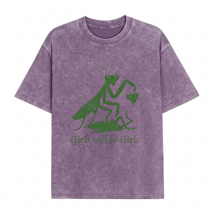 Boldoodle Funny Praying Mantis Feminist Tee Wash Shirt PT469