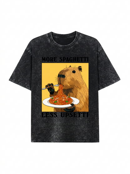 Capybara Eating Pasta Washed T-Shirt PT458