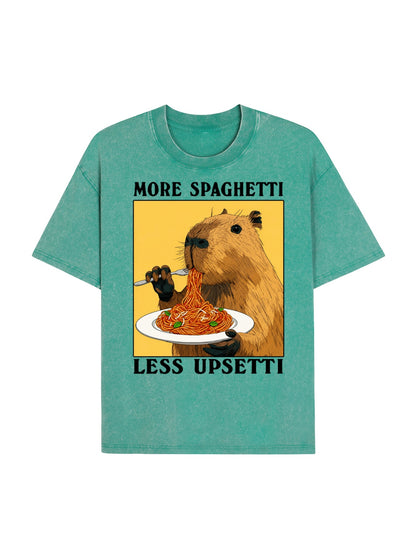 Capybara Eating Pasta Washed T-Shirt PT458
