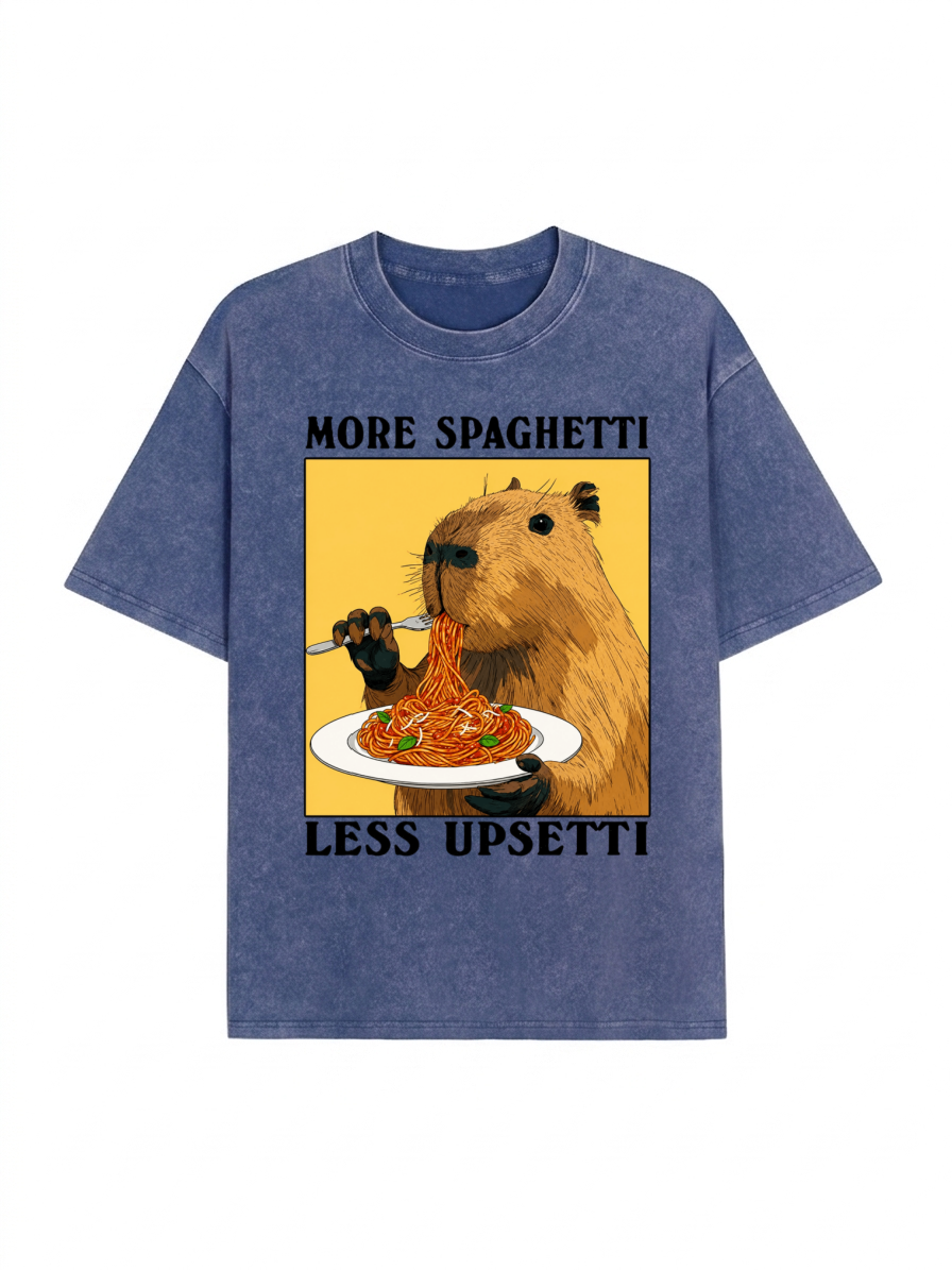 Capybara Eating Pasta Washed T-Shirt PT458
