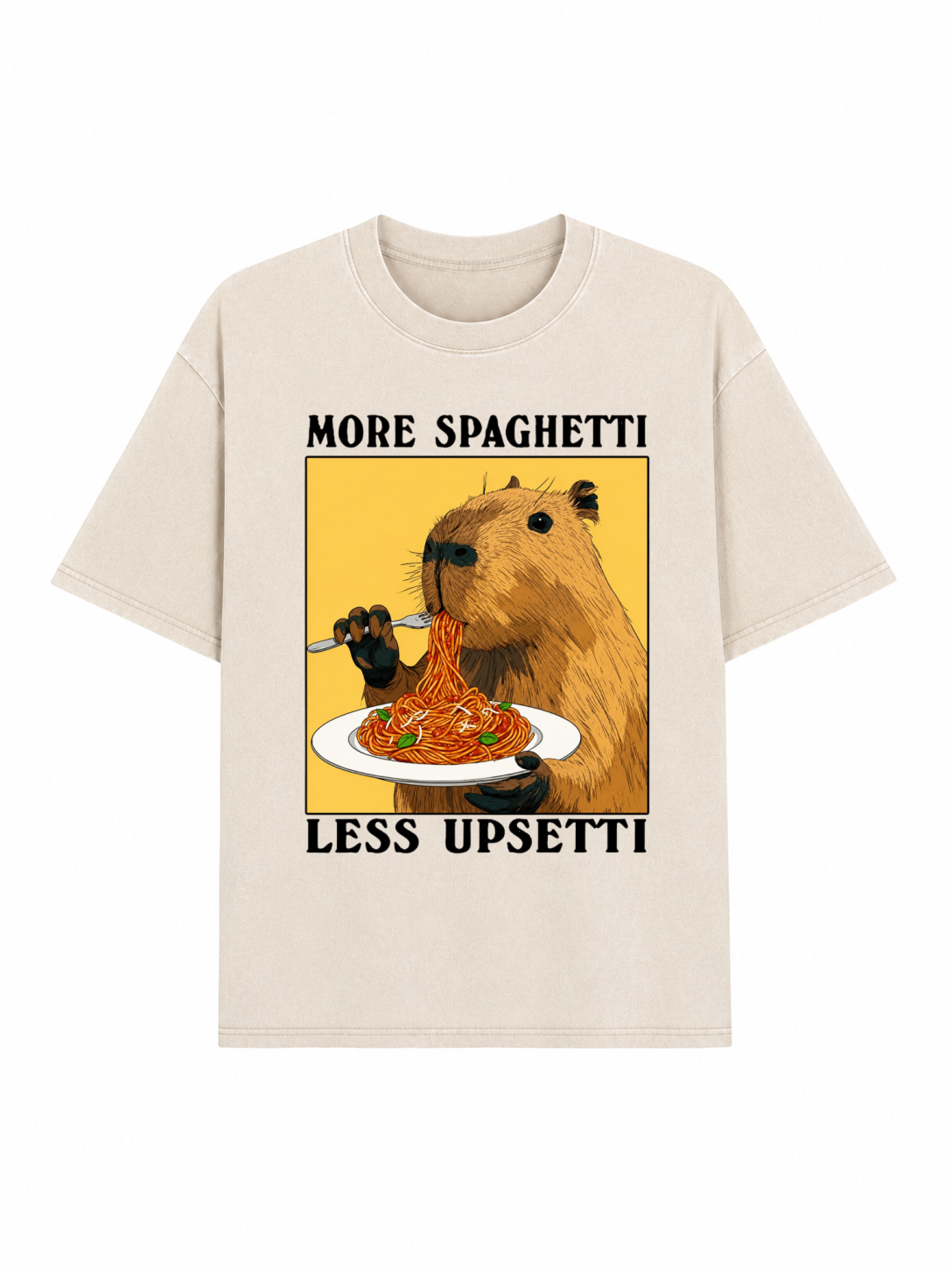 Capybara Eating Pasta Washed T-Shirt PT458