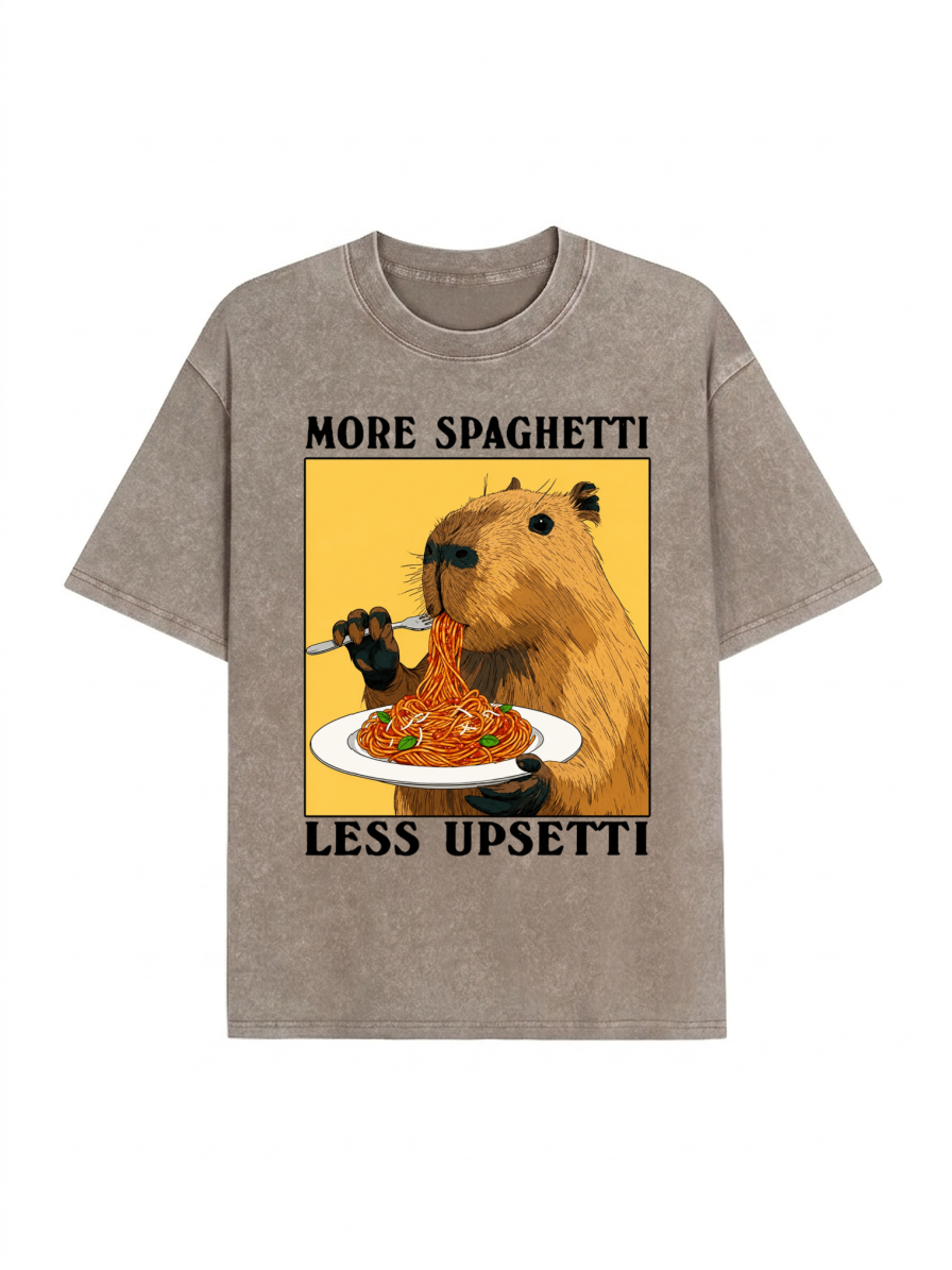 Capybara Eating Pasta Washed T-Shirt PT458