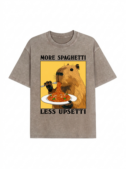 Capybara Eating Pasta Washed T-Shirt PT458