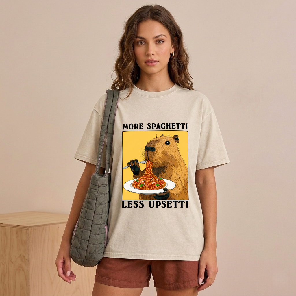 Capybara Eating Pasta Washed T-Shirt PT458