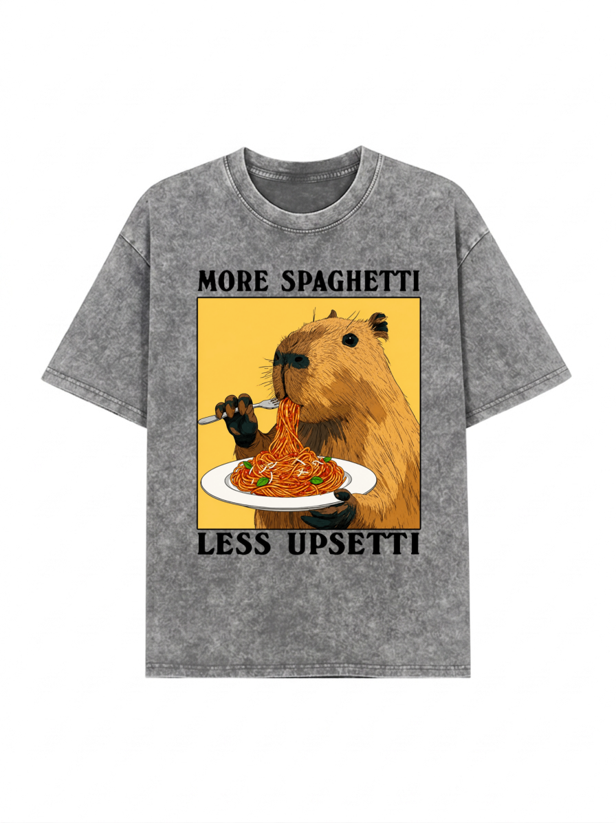 Capybara Eating Pasta Washed T-Shirt PT458
