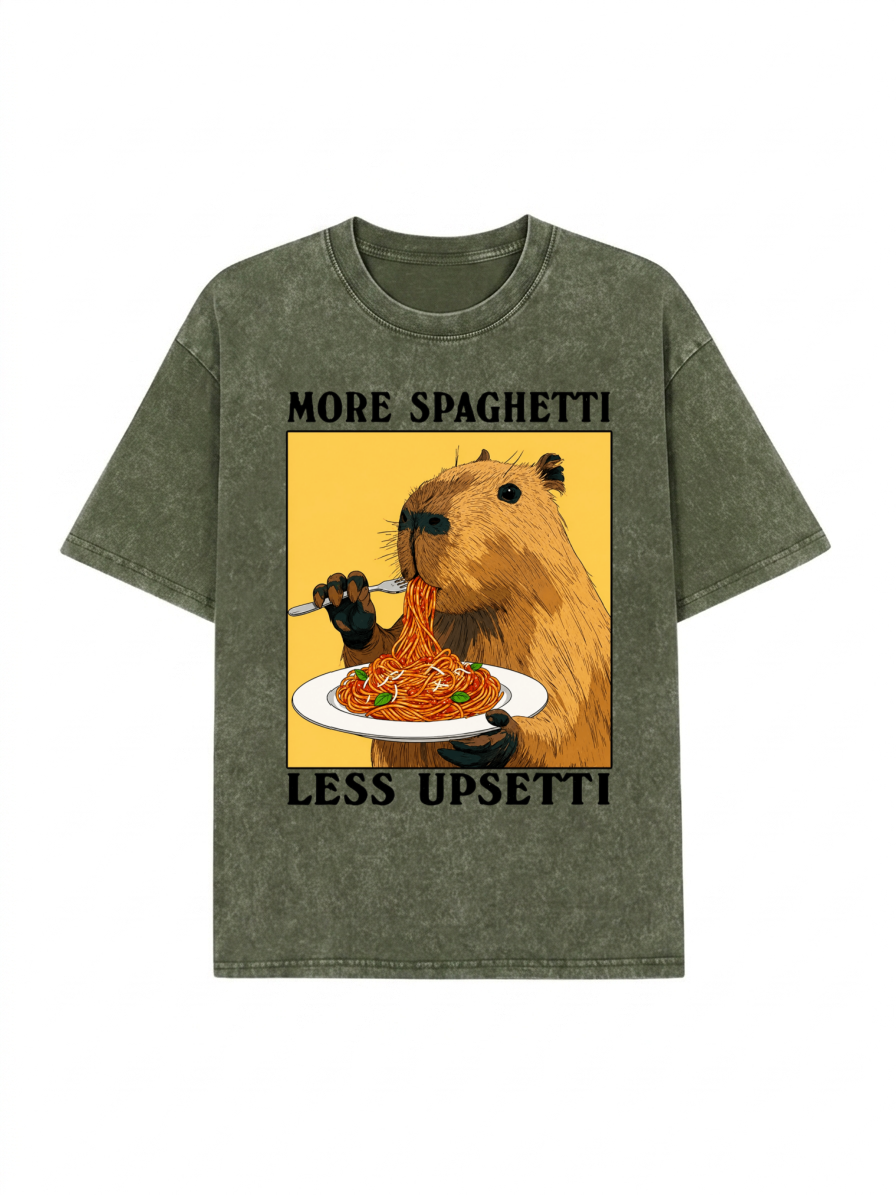 Capybara Eating Pasta Washed T-Shirt PT458