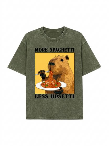 Capybara Eating Pasta Washed T-Shirt PT458