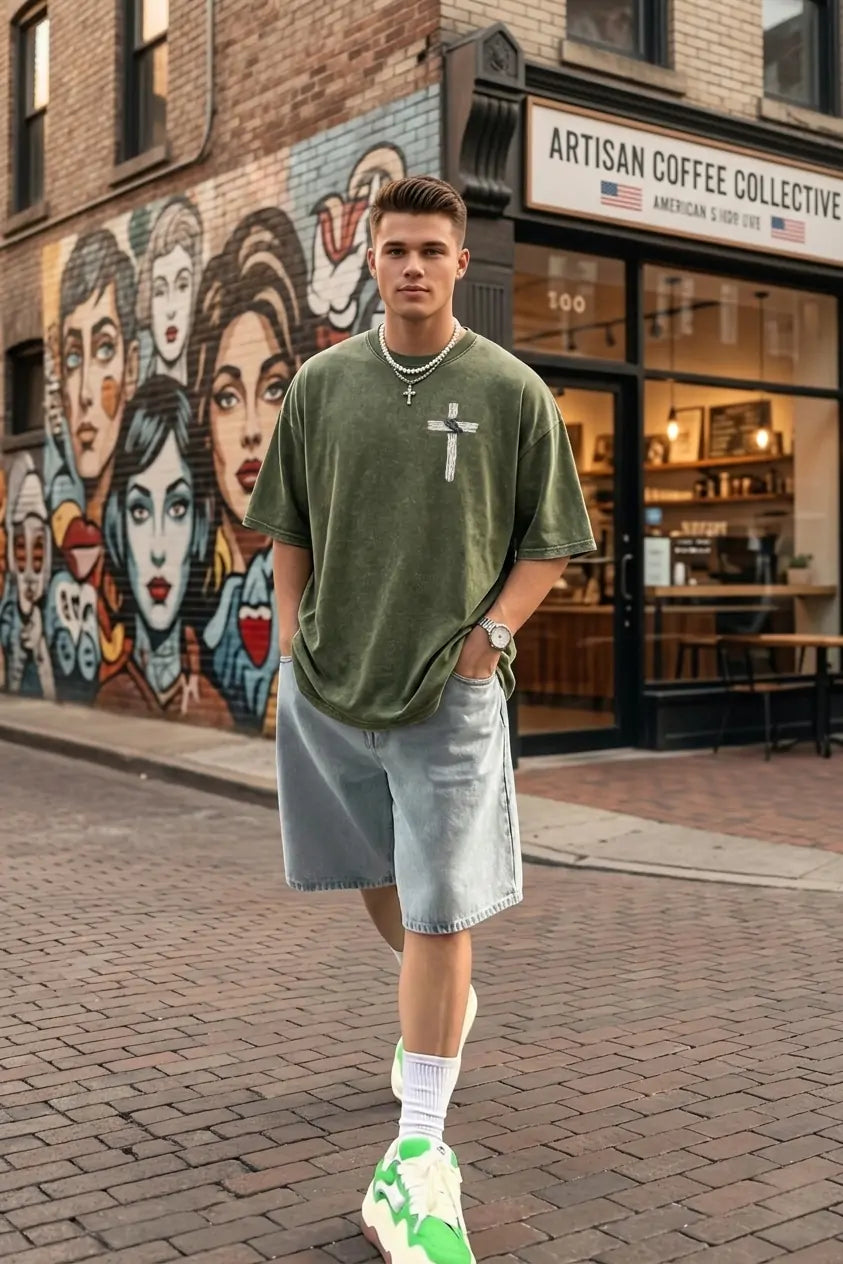 Faith Cross Graphic Washed T-Shirt PT480