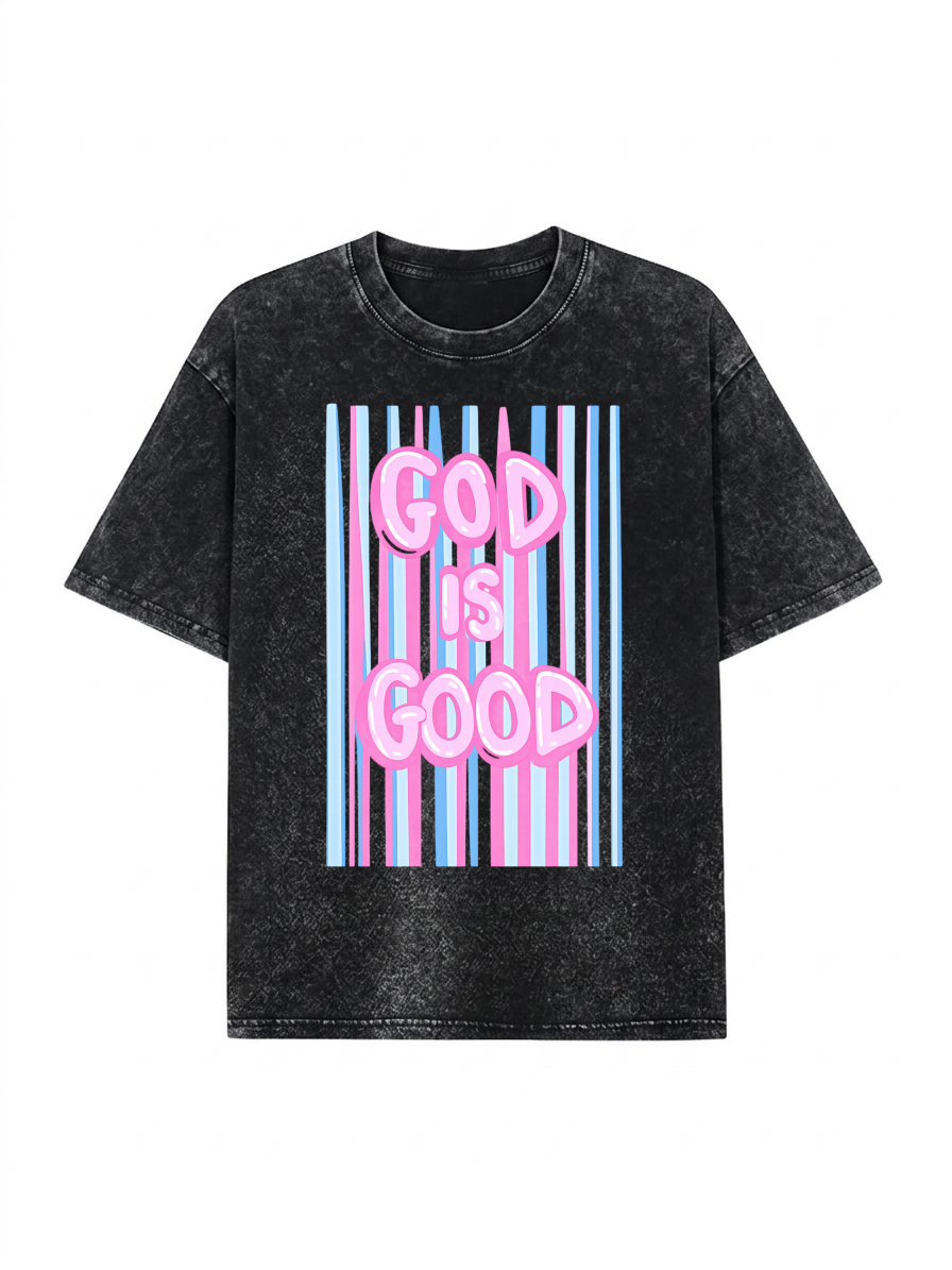 God Is Good Print Washed T-Shirt PT476